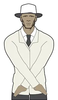 Decisions Prints: Cricket umpire signalling dead ball, arms crossed