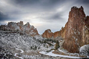 Oregon Collection: Crooked River and volcanic tuff formations in winter, Smith Rock State Park, Oregon, USA