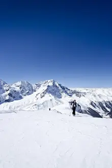 Province Of South Tyrol Prints: Cross-country skier ascending Hintere Schoentaufspitze Mountain