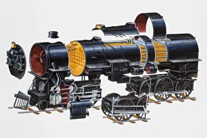 Cross section of an American heavy freight and passenger train