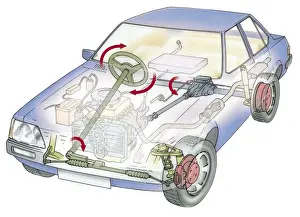 Vehicle Prints: Cross section diagram of a car highlighting steering column