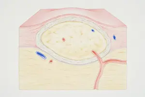 Blood Vessel Prints: Cross-section diagram of a non-cancerous tumour including a fibrous capsule