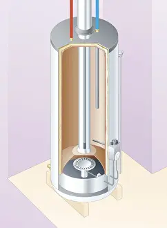 Togetherness Prints: Cross section digital illustration of a gas water heater showing cold