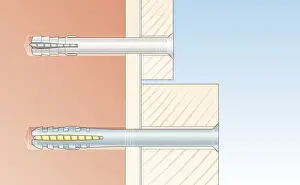 Choice Prints: Cross section digital Illustration of hammer-in and screw-in frame fixings in wall through timber