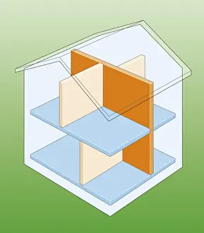 Partition Prints: Cross section digital illustration of loadbearing and partition walls inside house
