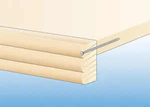 Nail Prints: Cross section digital illustration showing strip of wooden moulding nailed to edge of shelf