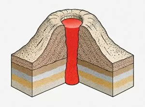 Volcano Collection: Cross-section illustration of an ash-cinder volcano