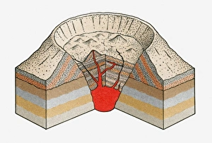 Volcano Collection: Cross-section illustration of a caldera volano