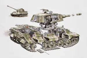 Strength Prints: Cross section Illustration of German World War Two Tiger II tank