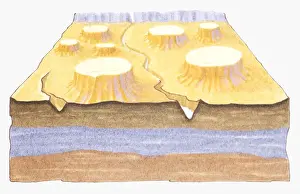 Prints of Cross section illustration of the Grand Canyon as it might have looked thousands of years ago when the river was just beginning to cut through the rock Grand Canyon Prints: Cross section illustration of the Grand Canyon as it might have looked thousands of years ago when the river was just