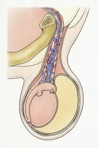 Surrounding Prints: Cross section Illustration showing infantile hydrocele testis