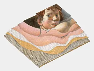 Cross section illustration showing oil paint layers on portrait