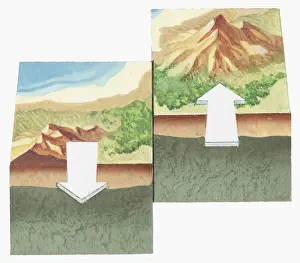 Rock Strata Prints: Cross section illustration showing two tectonic plates sliding past each other