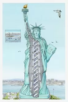 Images Dated 23rd March 2011: Cross section illustration of the statue of liberty which is hollow inside with spiral stairway