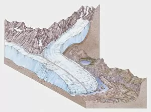 Images Dated 2nd November 2009: Cross section illustration of valley glacier in mountains