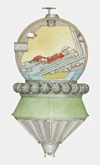 Images Dated 12th March 2010: Cross section illustration of Yuri Gagarin in Vostok 1 space capsule