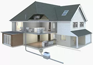 Images Dated 4th January 2010: Cross section model of a house and its plumbing system