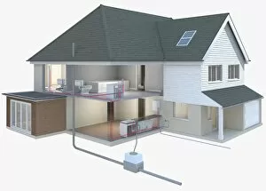 Images Dated 5th January 2010: Cross section model of a house with plumbing exposed
