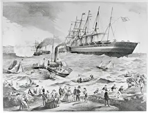 Crowd and Boats to Greet Large Ship Atlantic Cable