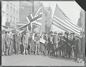 Crowd Carrying Allied Flags