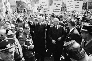 Crowd Cheering Charles de Gaulle and Konrad Adenauer