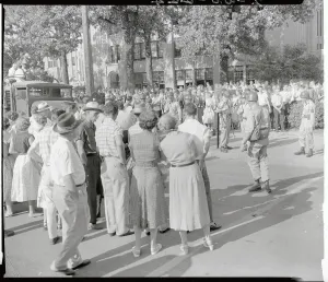 Little Rock Prints: Crowd Gathered Across Street from School