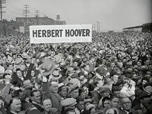 1932 Us Presidential Election Prints: Crowd Greeting Herbert Hoover