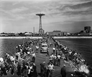 Boardwalk Prints: Crowd on Harbor Walk at Coney Island