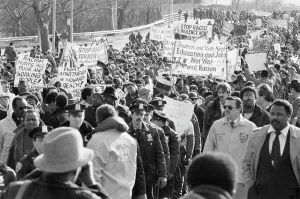 Howard Beach Prints: Crowd Marching with Anti-Racist Banners