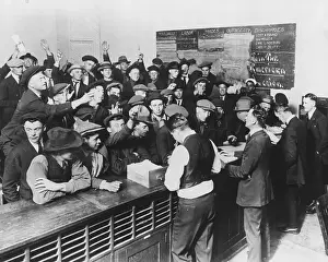 Post Prints: Crowd Of Men At Employment Office Desk