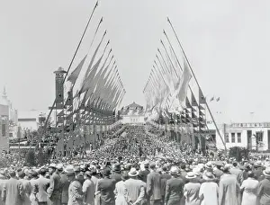 1933 Worlds Fair Prints: Crowd Observing Parade
