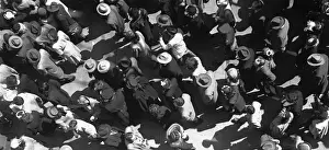 Gathering Prints: Crowd of people, (B&W), overhead view