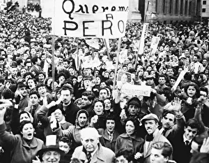 Crowd of Peron Supporters with Signs