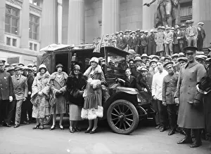 Crowd Posing Near Taxi During Wall Street Celebration