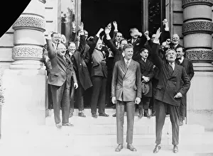Crowd Raising Their Arms in Celebrating Lindbergh's Transatlantic Flight