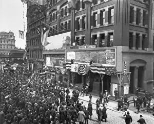 Report Prints: Crowd Reads News Boards at Tribune Building
