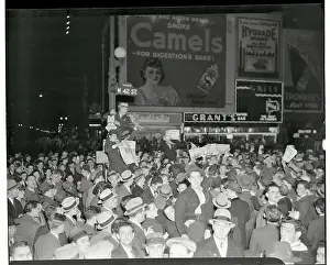 1936 Us Presidential Election Prints: Crowd and Revelers on Pole Prior to Election