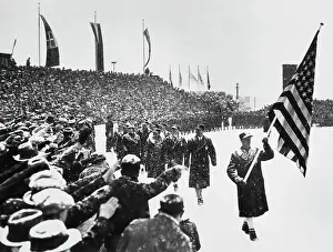 Huty31922 Prints: Crowd Salutes American Athletes - 1936 Winter Olympic Games