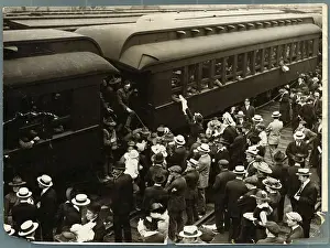 Passenger Car Prints: Crowd Seeing Off Soldiers on Train