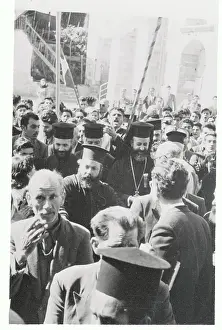 Nicosia Prints: Crowd Surrounding Exiled Leader Makarios III