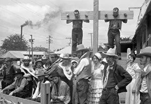 Punishment Prints: Crowd Surrounds Men in Stocks