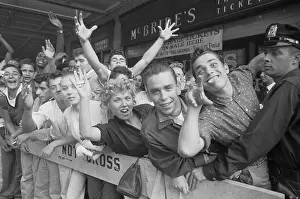 Crowd of Theater Goers Waving to Camera