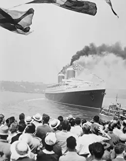 Departure Prints: Crowd Watches SS United States Ocean Liner Leave New York