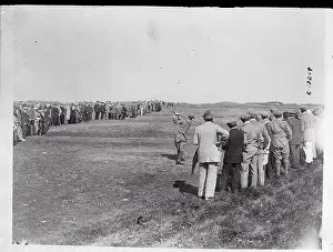 Prints of 5/26/14-England-ORIGINAL CAPTION READS: Crowd watching Chick Evans driving from the second tee Golf Championship sandwich Swing Through History: Crowd Watching Chick Evans Drive