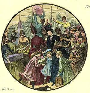 On Sale Prints: Crowd Of Women And Girls In Store
