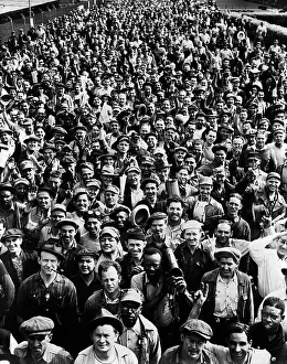 Courtyard Prints: Crowd Of Workers In Factory Court; Wwii