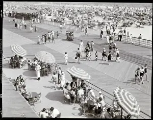 Broad Prints: Crowds Along Broadwalk at Jones Beach