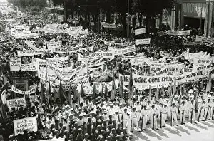 Saigon Prints: Crowds Celebrating First Indochina Republic
