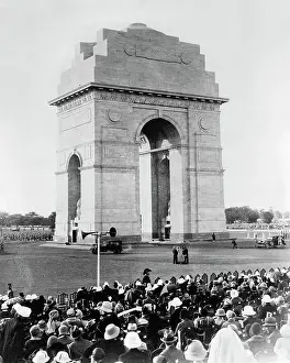 Crowds Gathering at War Memorial Arch