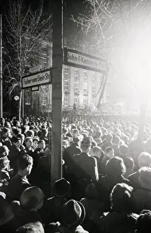 Street Sign Prints: Crowds at John F. Kennedy Platz in Berlin